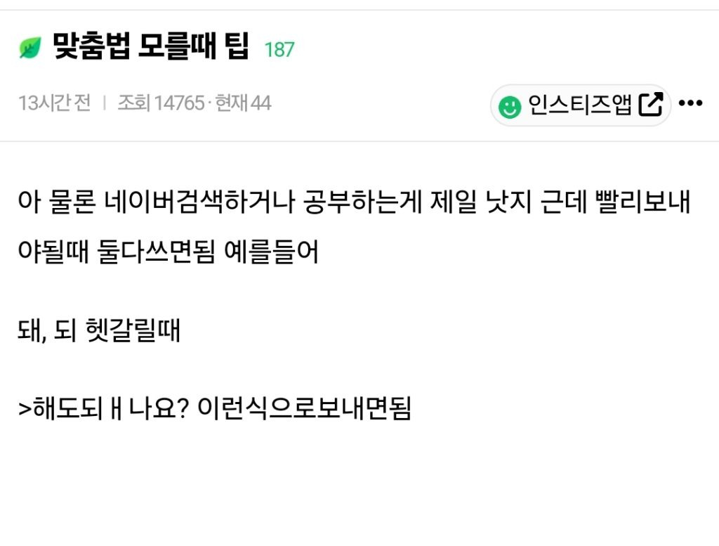 맞춤법 모를때 빠르게 해결하는 꿀팁 👍👍👍👍 | 인스티즈