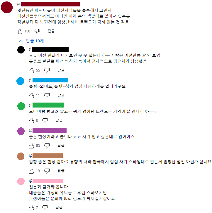 개인적으로 어느 정도 공감가는 한국 패션 관련 유튜브 댓글.jpg | 인스티즈