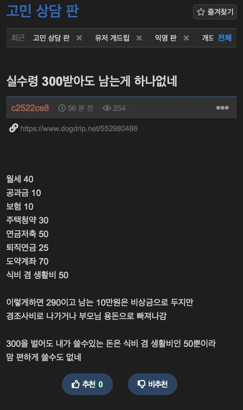 실수령 300받아도 남는게 하나없네 | 인스티즈