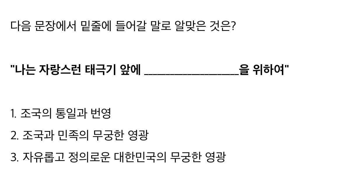 나는 자랑스러운 태극기 앞에 _______________을 위하여 | 인스티즈