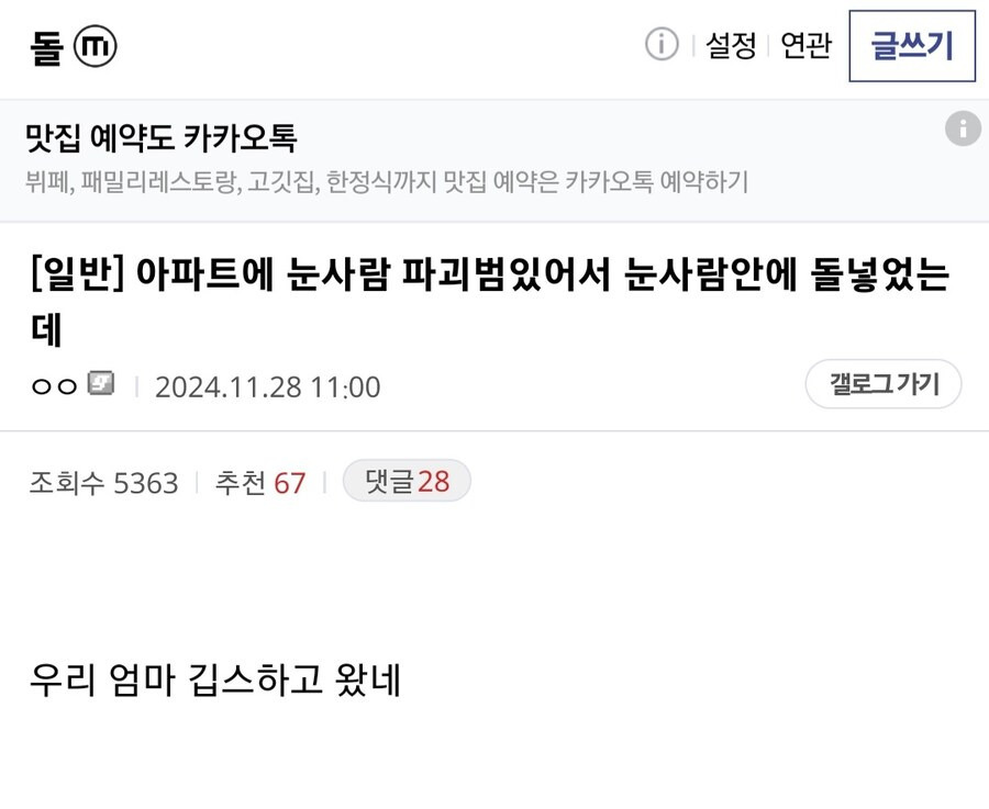 눈사람 파괴범 때문에 안에 돌넣은 디시인 | 인스티즈