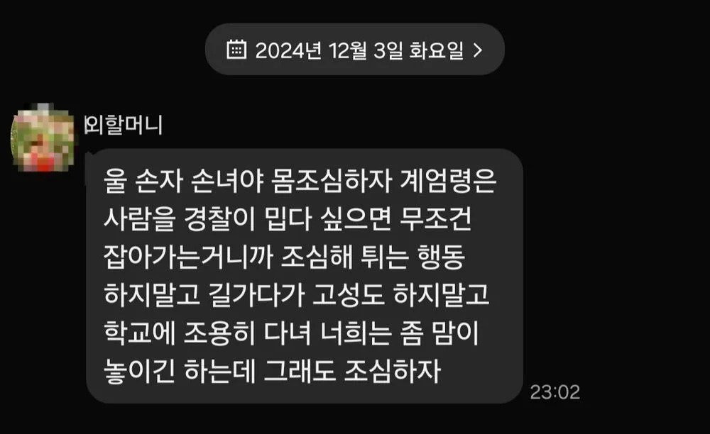 비상 계엄령에 손자, 손녀들이 걱정되었던 할머니 | 인스티즈