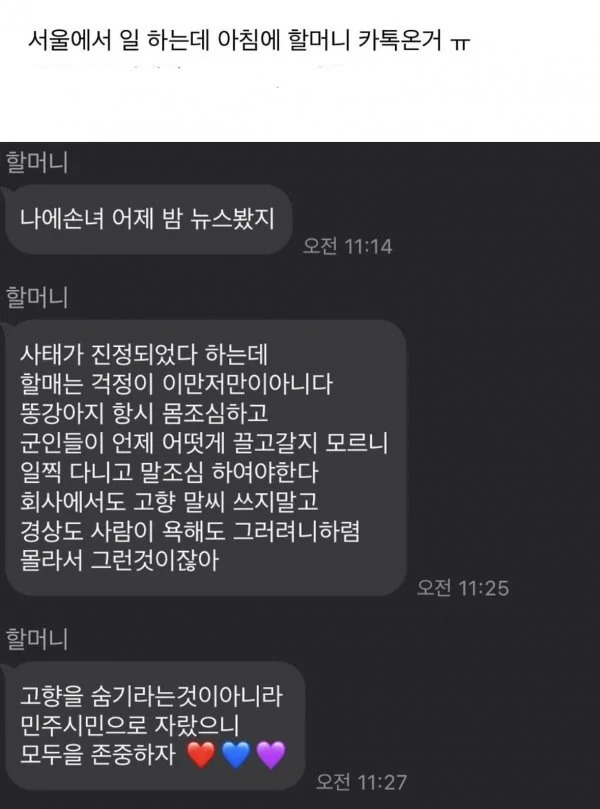 비상 계엄령에 손자, 손녀들이 걱정되었던 할머니 | 인스티즈