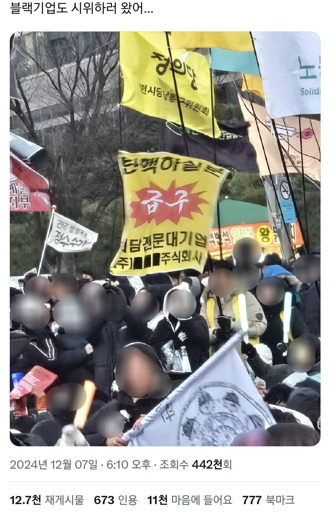 오늘 탄핵 시위에 있었던 신박하고 근본없는 깃발들 모음.twt | 인스티즈