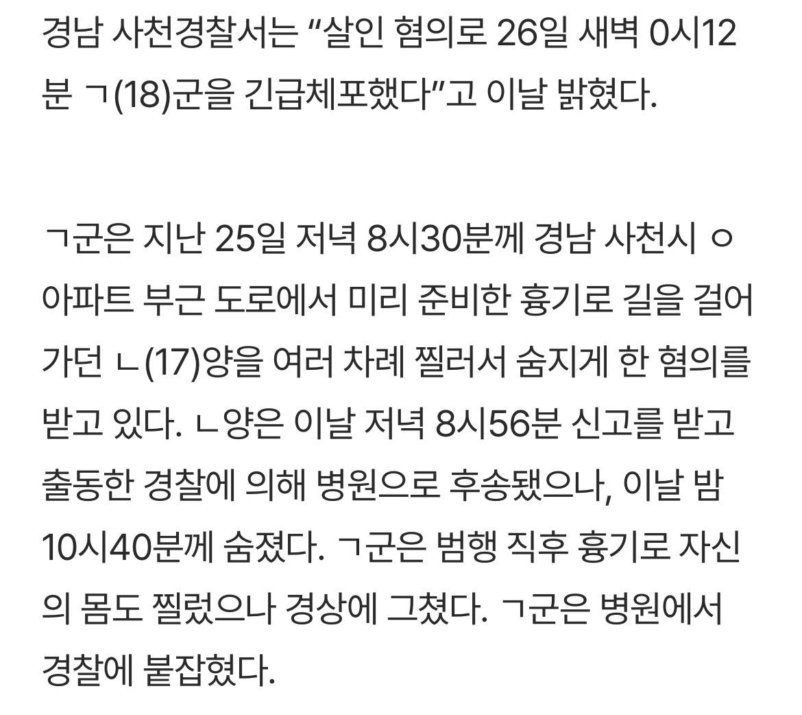 여고생 성탄절 밤 흉기에 찔려 사망…10대 '무차별 범행' | 인스티즈