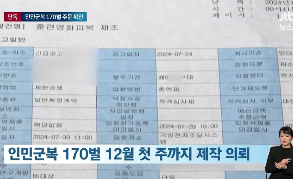 인민군복 170벌, 12월 첫 주까지 제작 의뢰 | 인스티즈