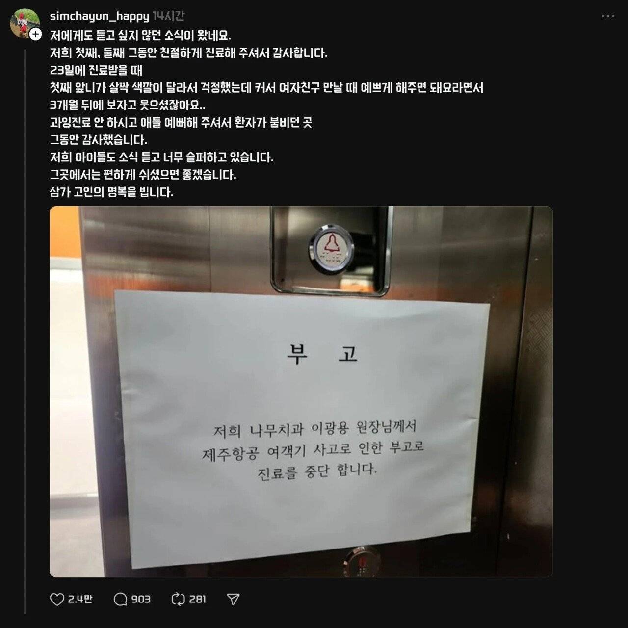 제주항공사고로 돌아가신 치과선생님 대신해서 치료 끝까지해주시겠다는분들 | 인스티즈