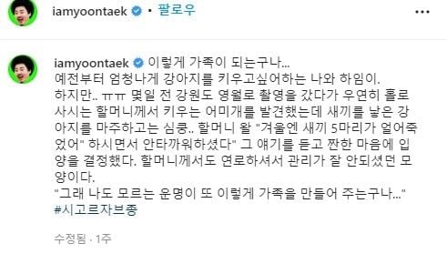 나는 자연인이다 윤택이 입양한 강아지.gif | 인스티즈