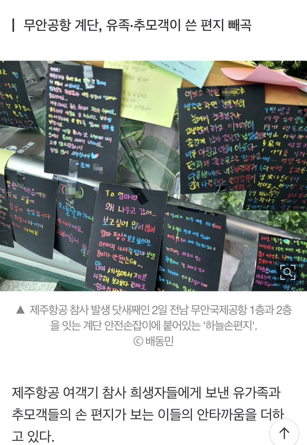 "엄마 사랑해" 제주항공 참사 '하늘 손편지' | 인스티즈