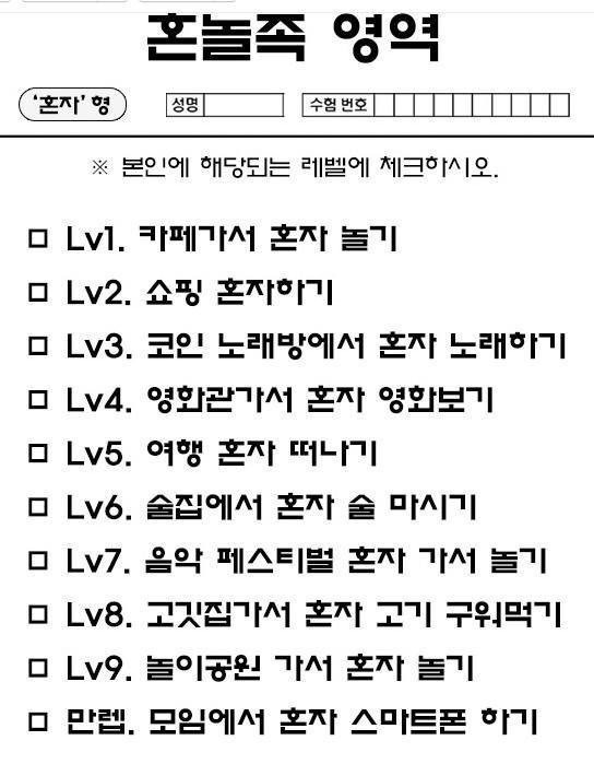 나혼자 놀기 레벨 | 인스티즈