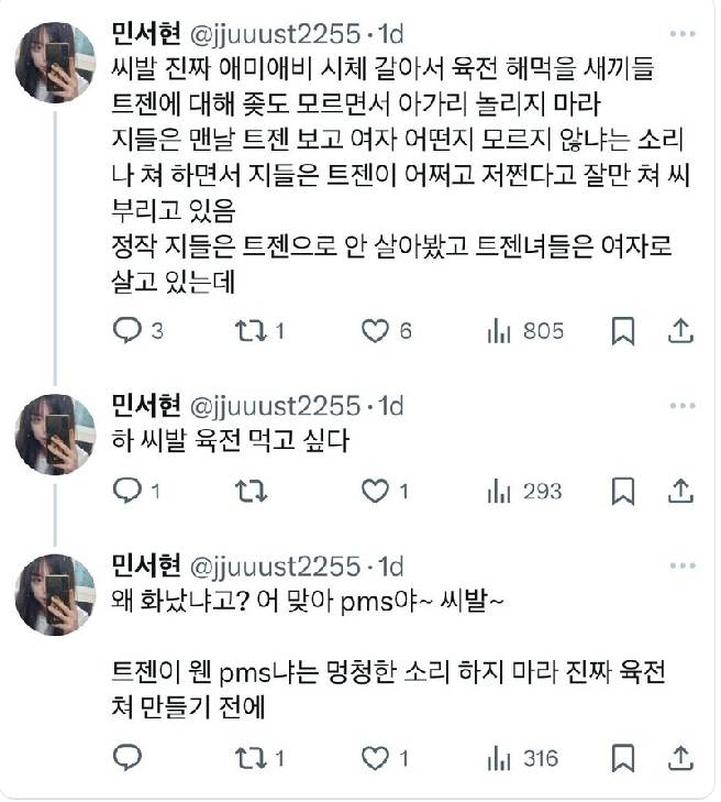 본인이 PMS가 있으며 여자화장실 쓸 거라는 비수술 트랜스여성 | 인스티즈