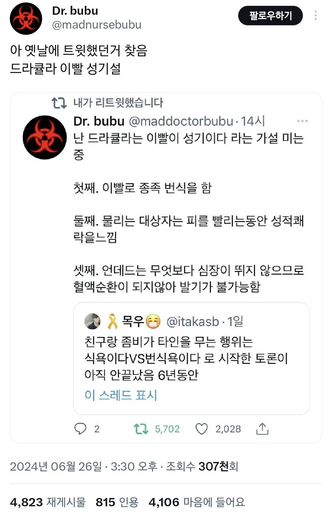  흥미로운 논제 '드라큘라는 이빨이 성기이다'.twt | 인스티즈