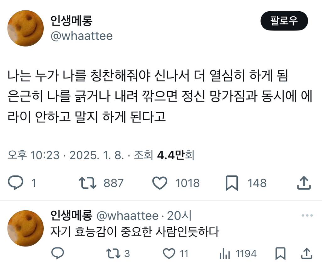 나는 누가 나를 칭찬해줘야 신나서 더 열심히 하게 됨 은근히 나를 긁거나 내려 깎으면 정신 망가짐과 동시에.twt | 인스티즈