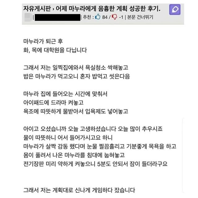 마누라에게 음흉한 계획 성공한 후기 | 인스티즈