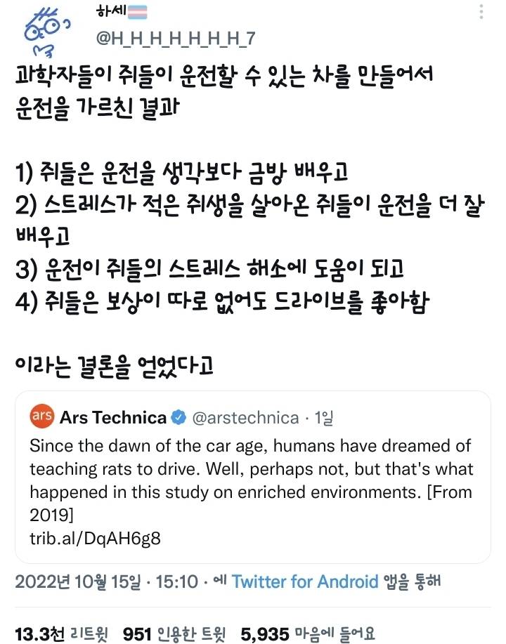 쥐에게 운전을 가르쳐 보았다 | 인스티즈