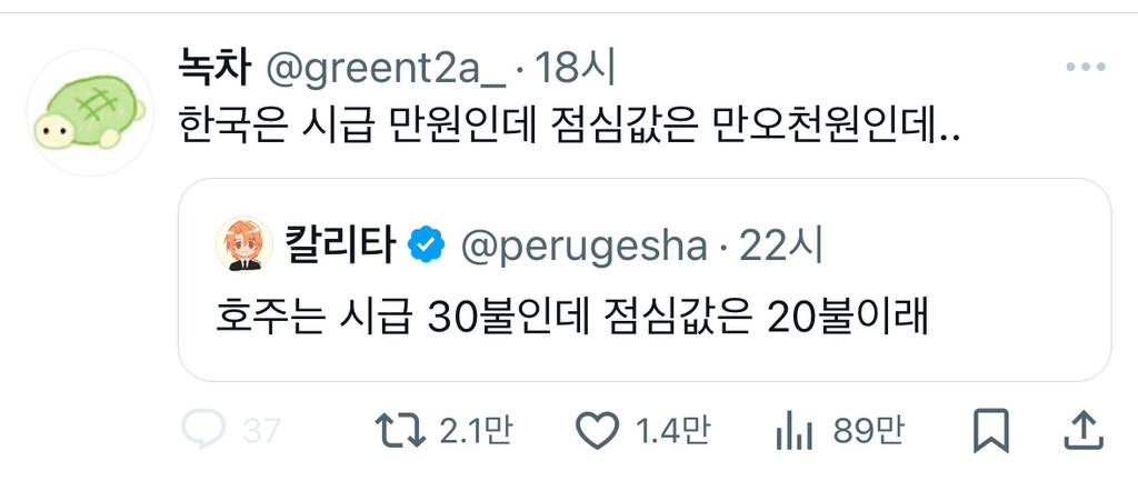 호주는 시급 30불인데 점심값은 20불이래.twt | 인스티즈