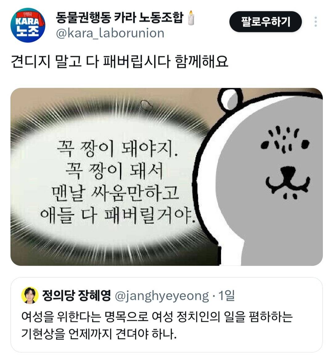 차금법 반대하는 여자들 다 패버리겠다는 카라 노동조합(+사과문) | 인스티즈