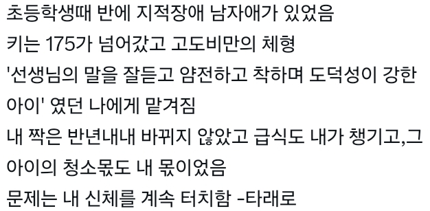 초등학생 때 반에 지적장애 남자애가 있었음.X (twt) | 인스티즈