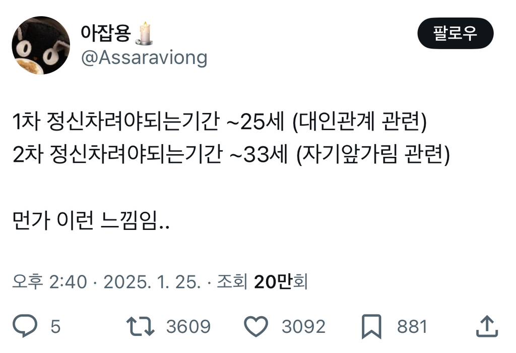 1차 정신차려야되는기간 ~25세 (대인관계 관련) 2차 정신차려야되는기간 ~33세 (자기앞가림 관련)twt | 인스티즈