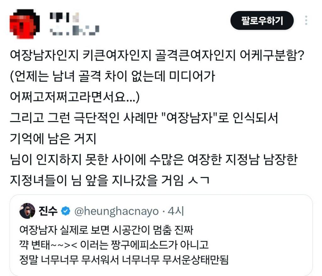 여장남자 무섭다고 트윗했다가 싸불당하고 트윗 지운 진수 | 인스티즈