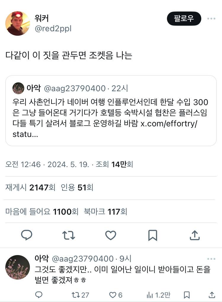 사촌언니가 네이버 여행 인플루언서인데 한달 수입 300은 그냥 들어온대twt | 인스티즈