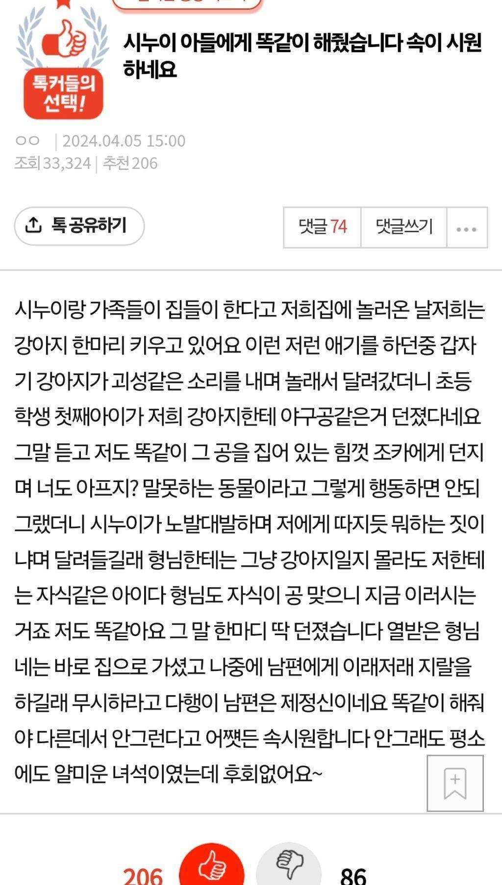 시누이 아들에게 똑같이 해줬습니다 속이 시원하네요 | 인스티즈