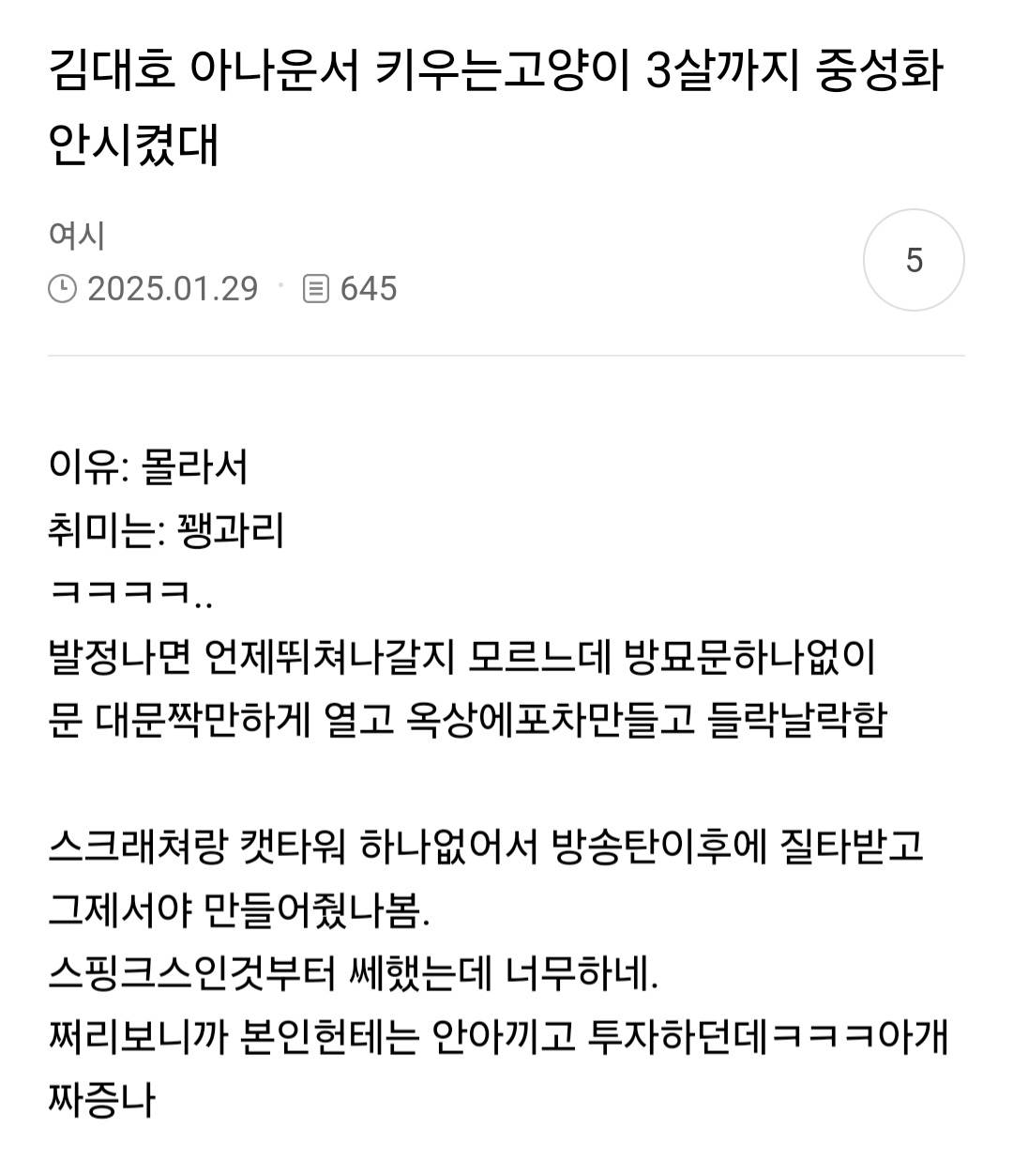 고양이 키우는 사람들이 보고 경악했다는 나혼산 김대호편 | 인스티즈