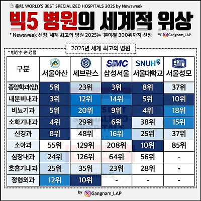 빅5 병원의 세계적 위상 | 인스티즈