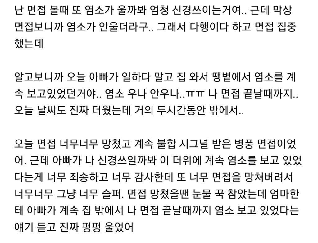 나 오늘 면접봤는데 너무 눈물나 아빠한테 미안해서 | 인스티즈