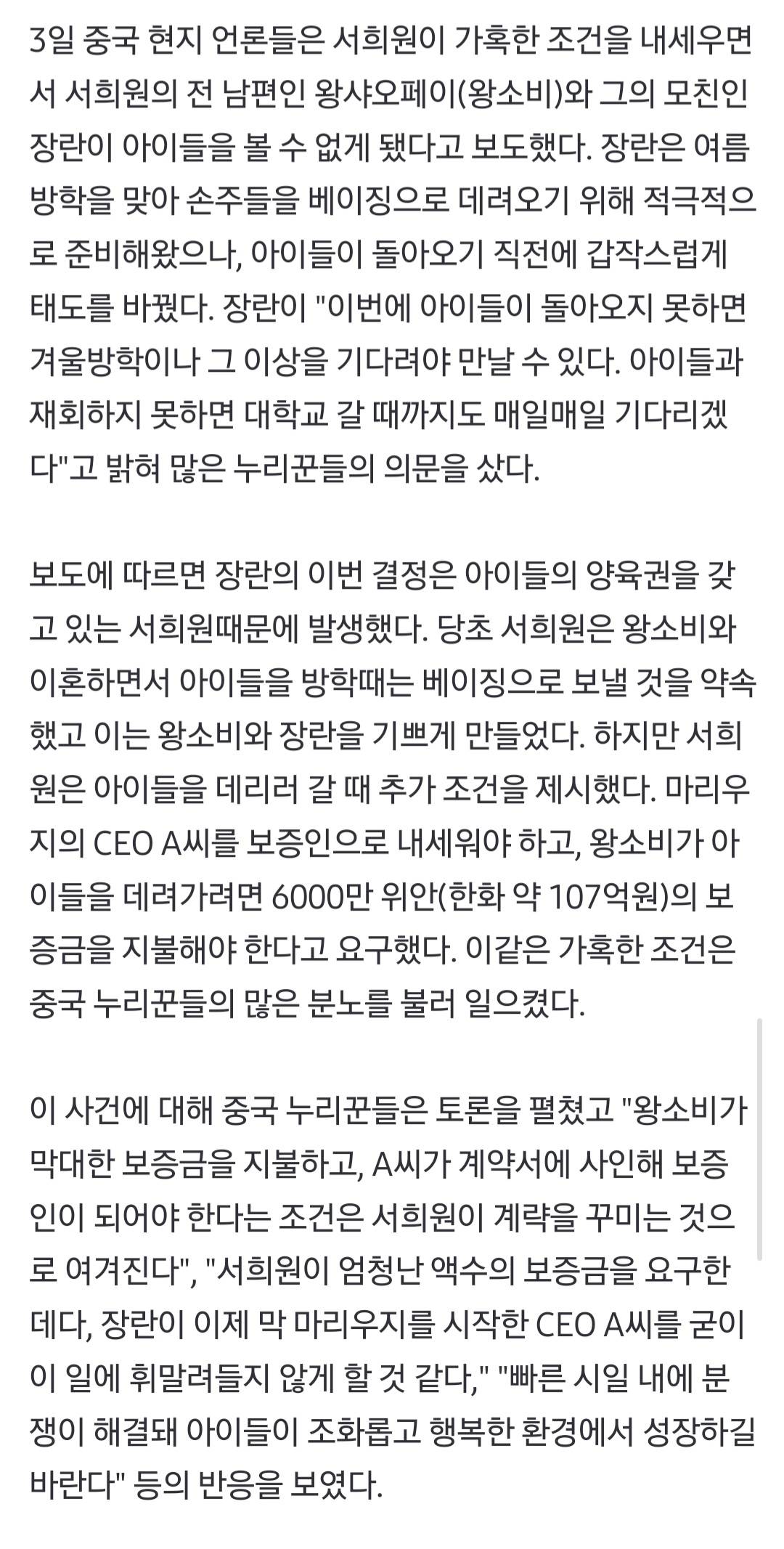 알고보니 서희원에게 76억 빌리고 안갚고,양육권도 본인이 먼저 포기했다는 왕소비(전남편) | 인스티즈