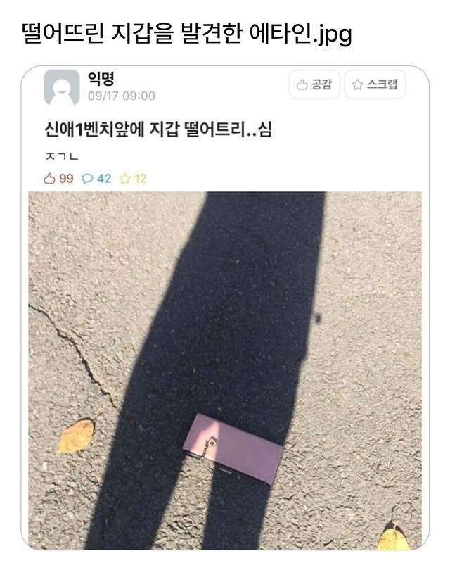 떨어뜨린 지갑을 발견한 에타인 | 인스티즈