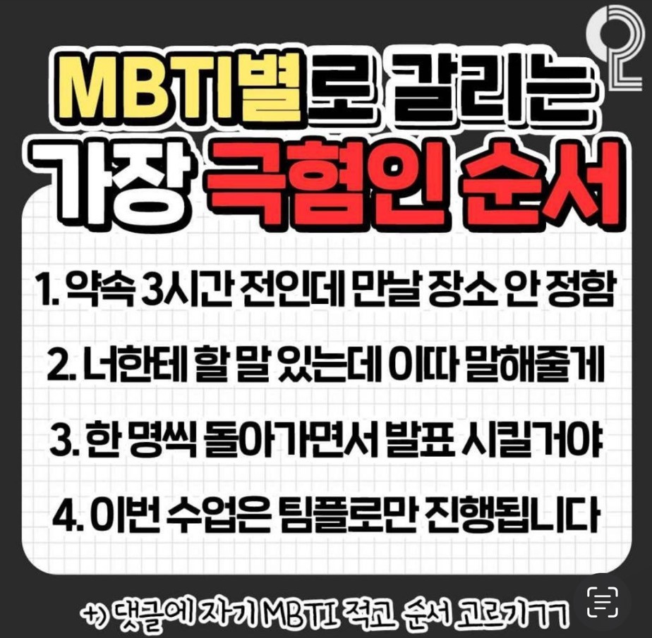 Mbti별 가장 극혐인 순서정하기 | 인스티즈