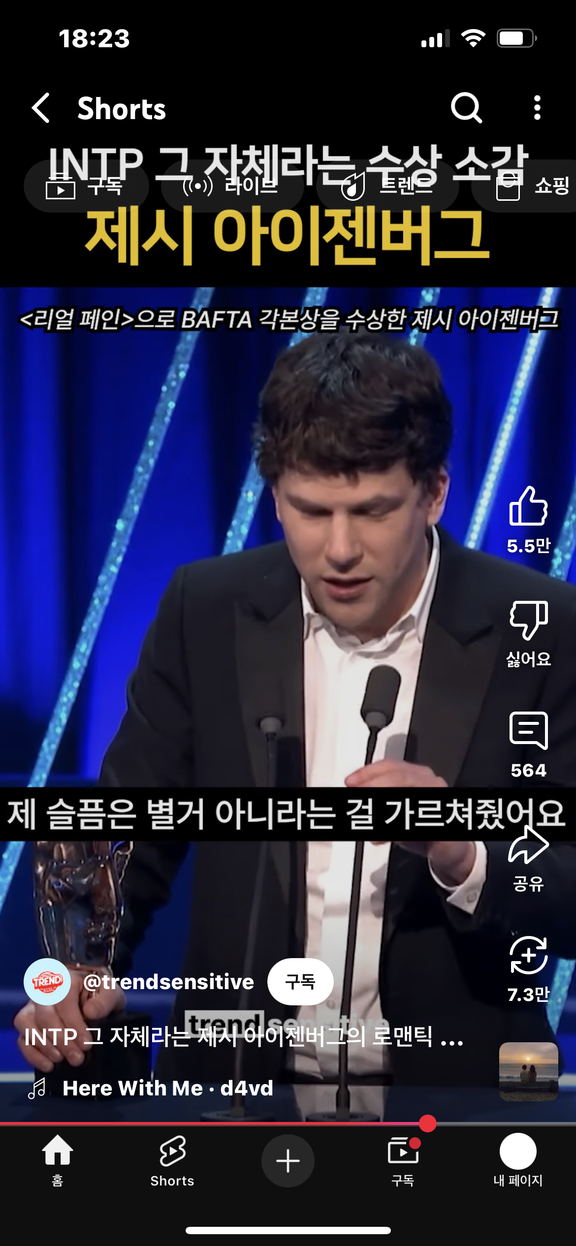 INTP 그 자체라는 제시 아이젠버그의 수상소감 | 인스티즈