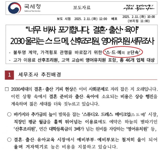  스드메의 문단속 시작한 국세청