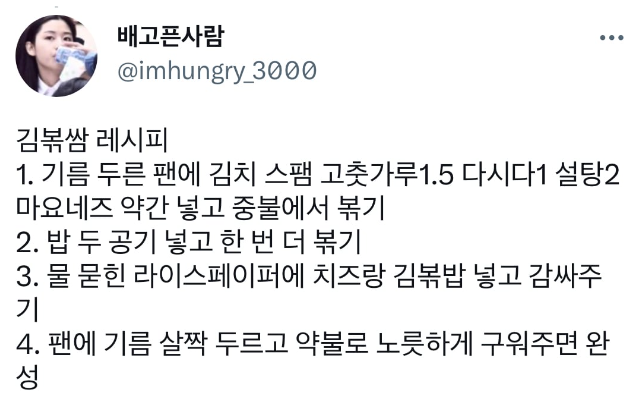 쩝쩝박사의 라이스페이퍼에 김치볶음밥 넣고 구워 먹기