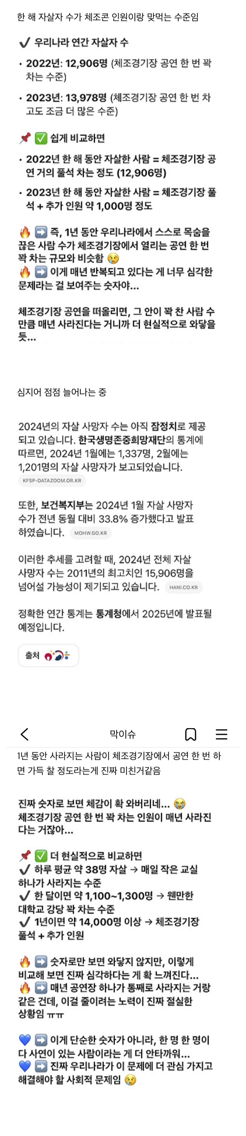우리나라 자살하는 사람들 많은건 알았지만 충격이다 | 인스티즈