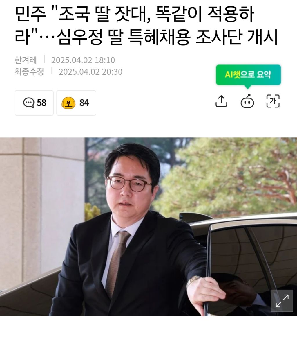 민주 "조국 딸 잣대, 똑같이 적용하라"…심우정 딸 특혜채용 조사단 개시 | 인스티즈