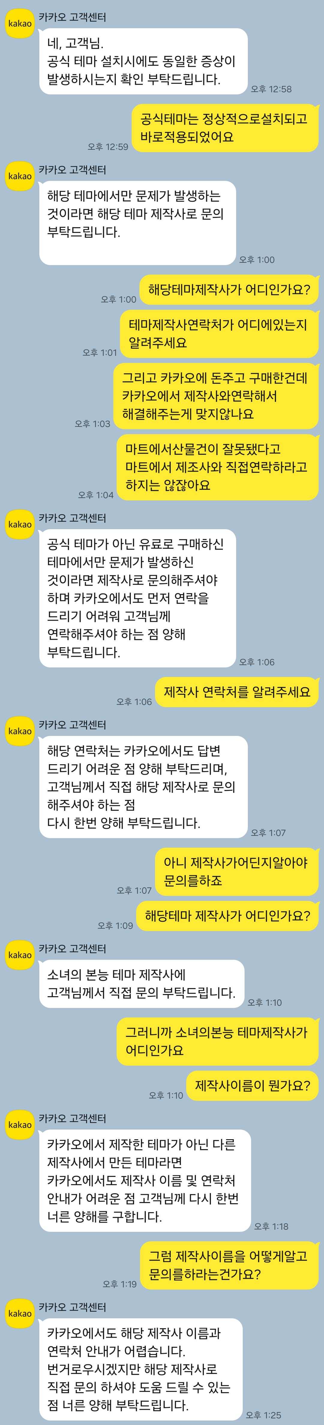  공식테마외에는 책임지지않겠다는 카카오1
