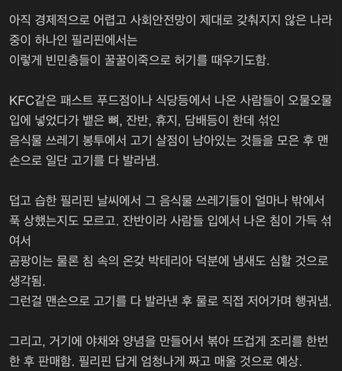  필리핀 가난의 상징 음식 팍팍(pagpag)