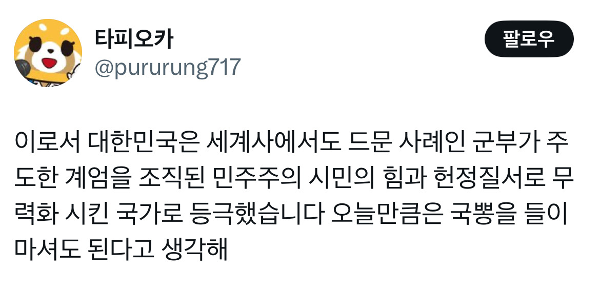 무정부가 되면 환율이 떨어지는 나라가 있습니다 바로 대한민국입니다 탄핵 기념 트위터 모음 2️⃣ .twt | 인스티즈