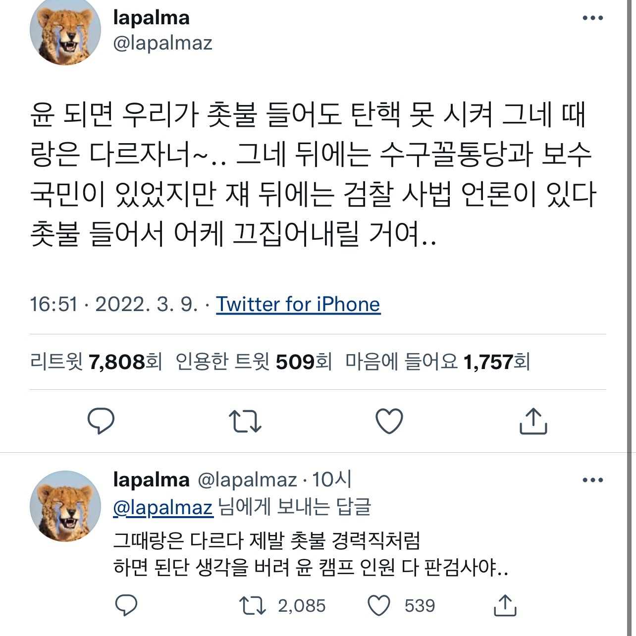  윤 되면 우리가 촛불 들어도 탄핵 못 시켜.twt1