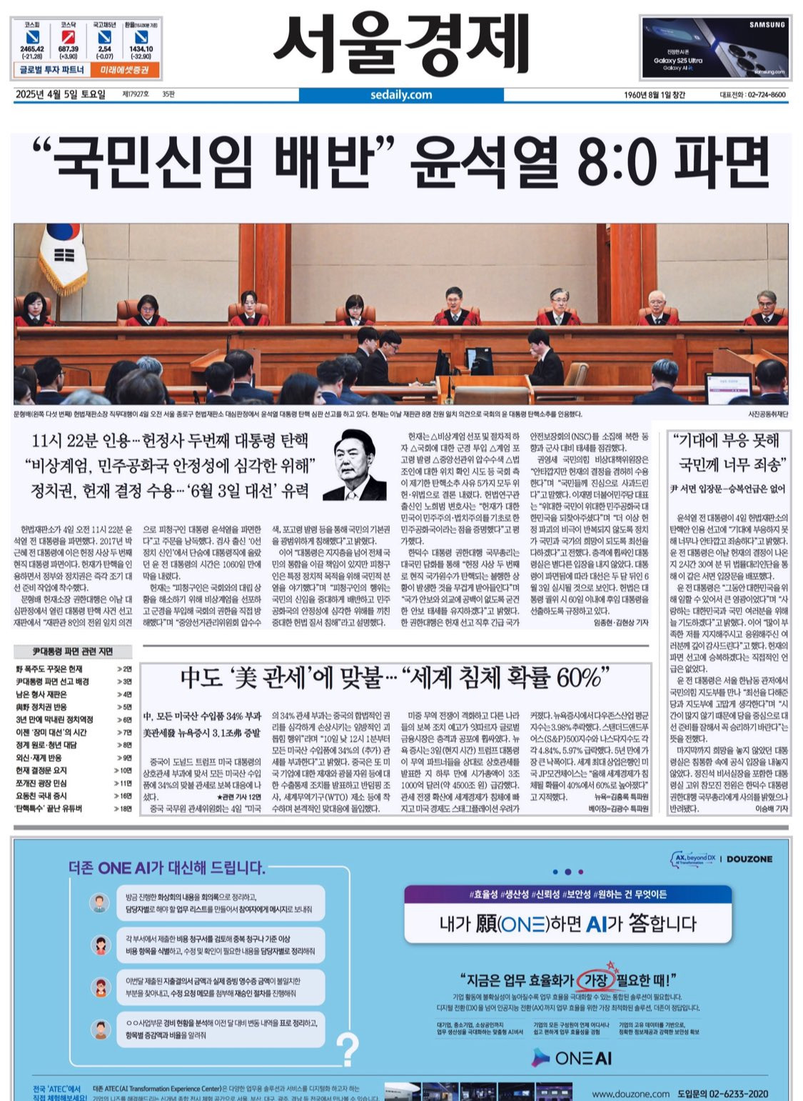 윤석열 파면 후 첫 신문, 오늘자 신문사별 지면 1면 | 인스티즈