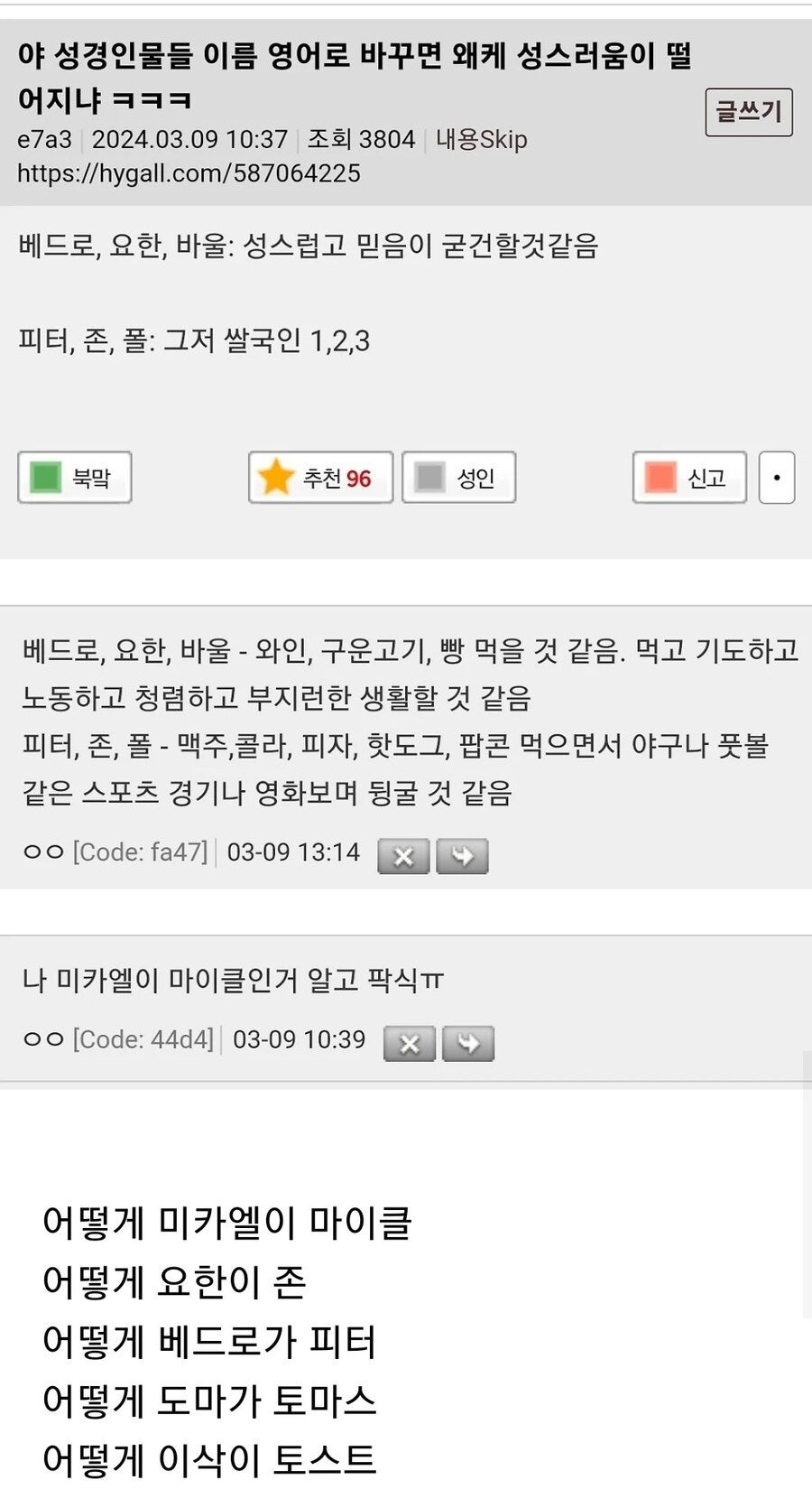  성경이름 영어로 바꾸면 왜 성스러움이 떨어지냐