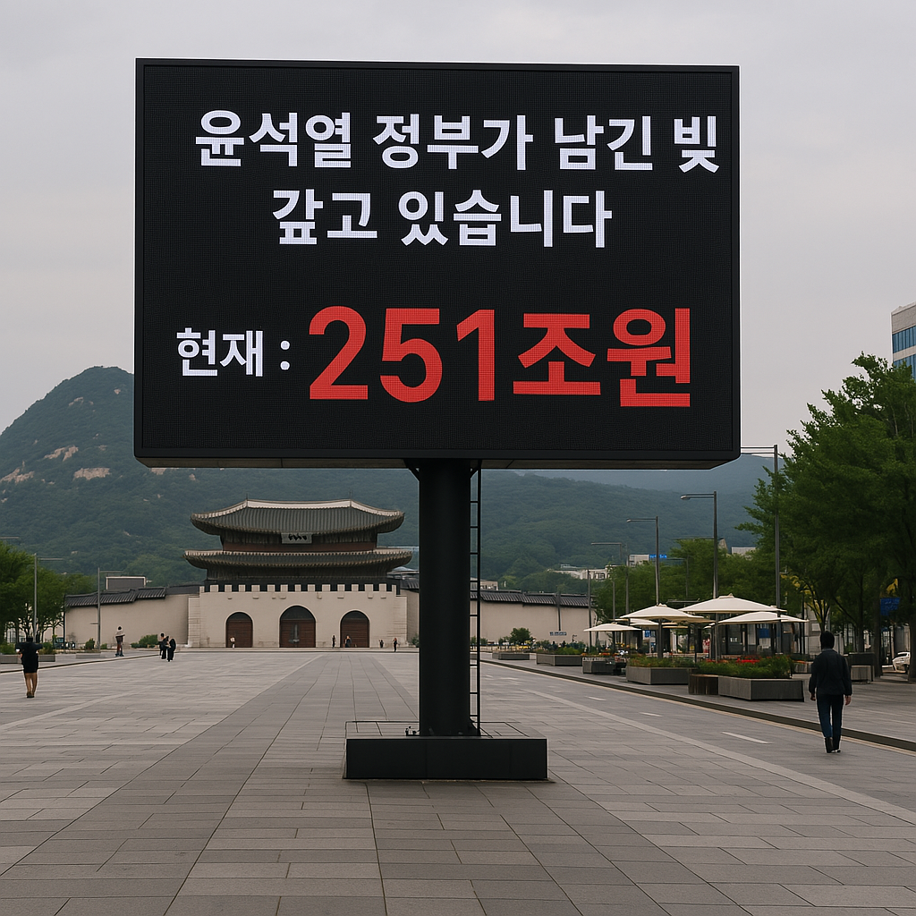 광화문 광장에다가 윤석열 정부가 남긴 빚 갚고 있습니다 현재 : 251조원이런 전광판 띄워놔야함 | 인스티즈