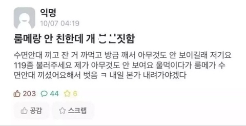 룸메랑 안친한데 짓 함 ㅠㅠ | 인스티즈