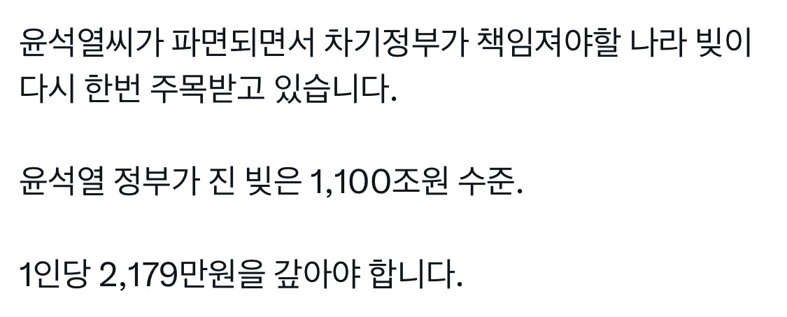  윤석열 정부가 진 빚 1100조원 수준...