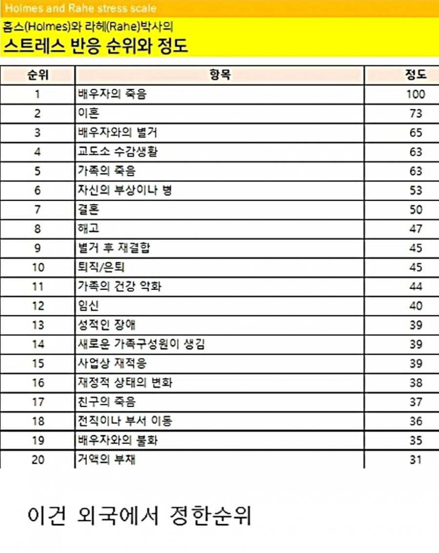  인간이 받는 스트레스 순위