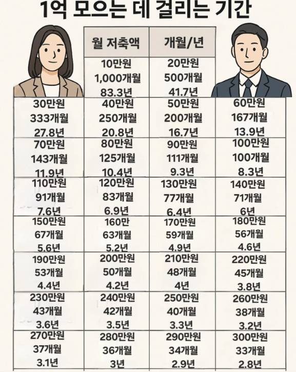  1억 모으는데 걸리는 기간