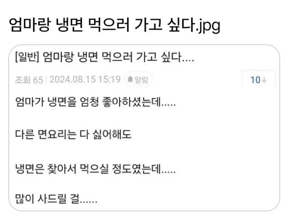  엄마랑 냉면 먹으러 가고싶다..