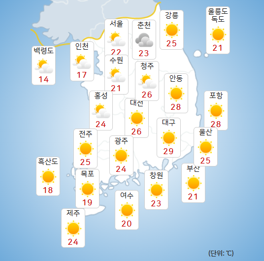  내일(18日) 전국 최고기온 예보1